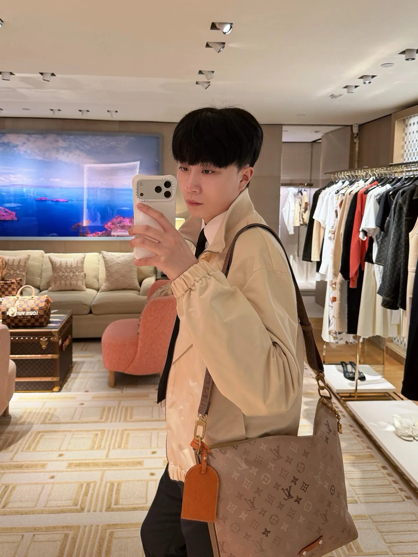 Louis Vuitton/Louis Vuitton leather logo silk satin sports coat